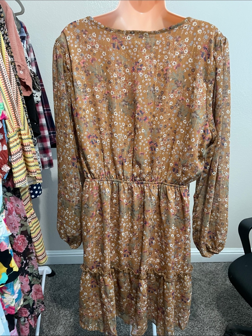 Gilli Pink and Rust Floral Ruffle Dress - Picture 5 of 6